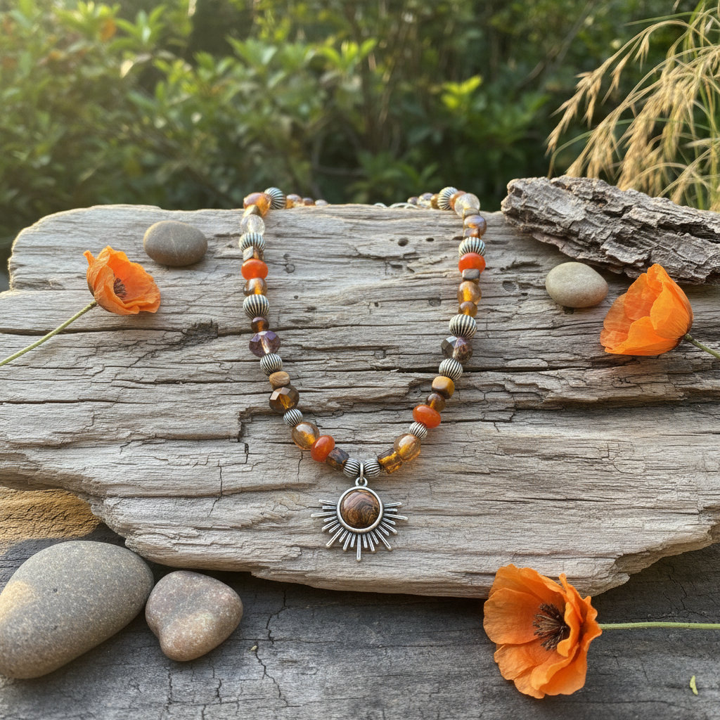 Fire and Earth Necklace in natural setting