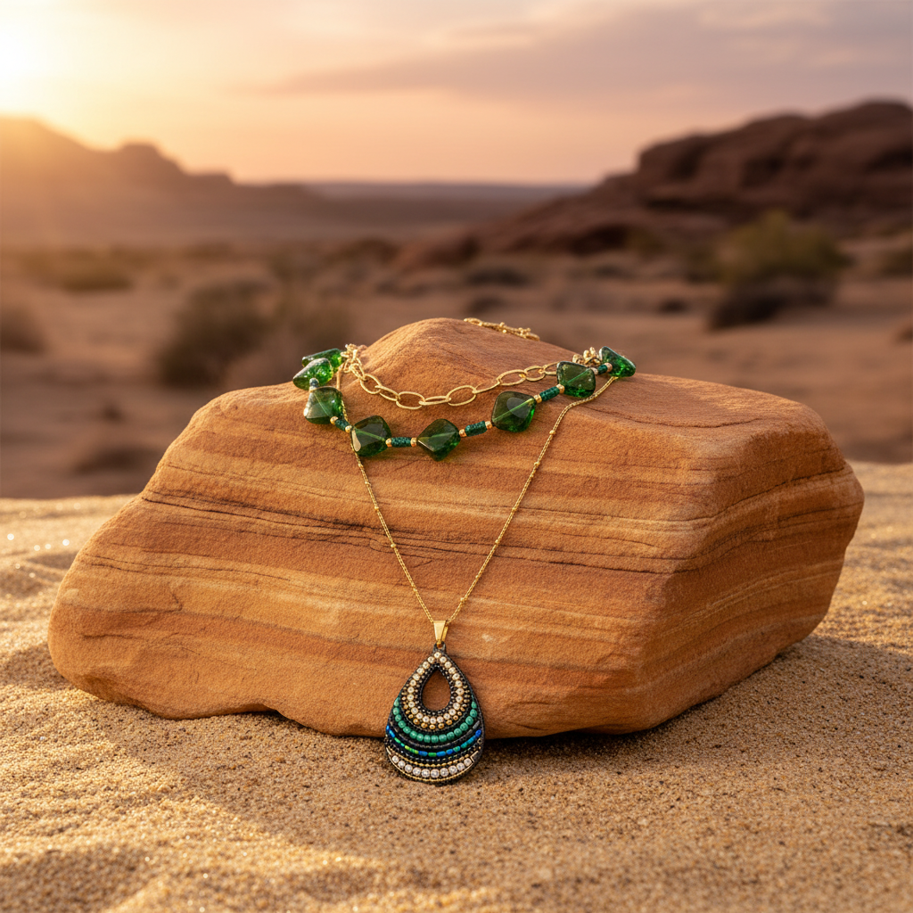 Layered Green Necklace in Desert Setting