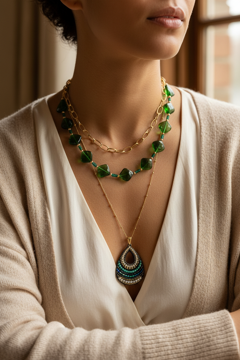 Layered Green Necklace Lifestyle